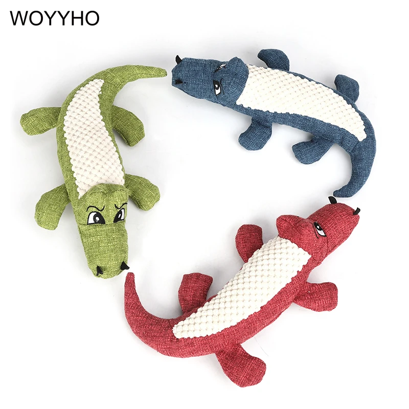 

Linen Dog Toy Bite Resistance Soft Plush Pet Teeth Cleaning Chew Toy Cartoon Crocodile Interactive Puppy Cat Squeak Sound Toys