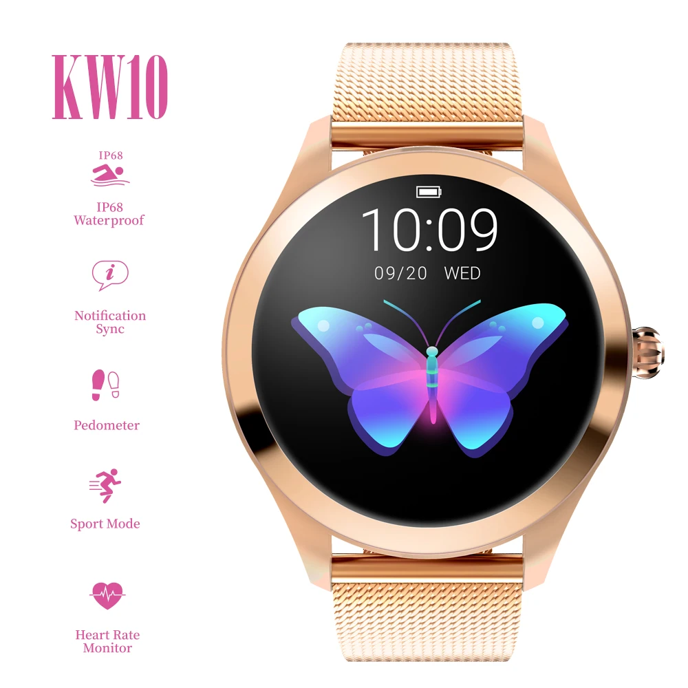 Смарт часы KINGWEAR KW10 женские спортивные IP68 водонепроницаемый фитнес трекер с