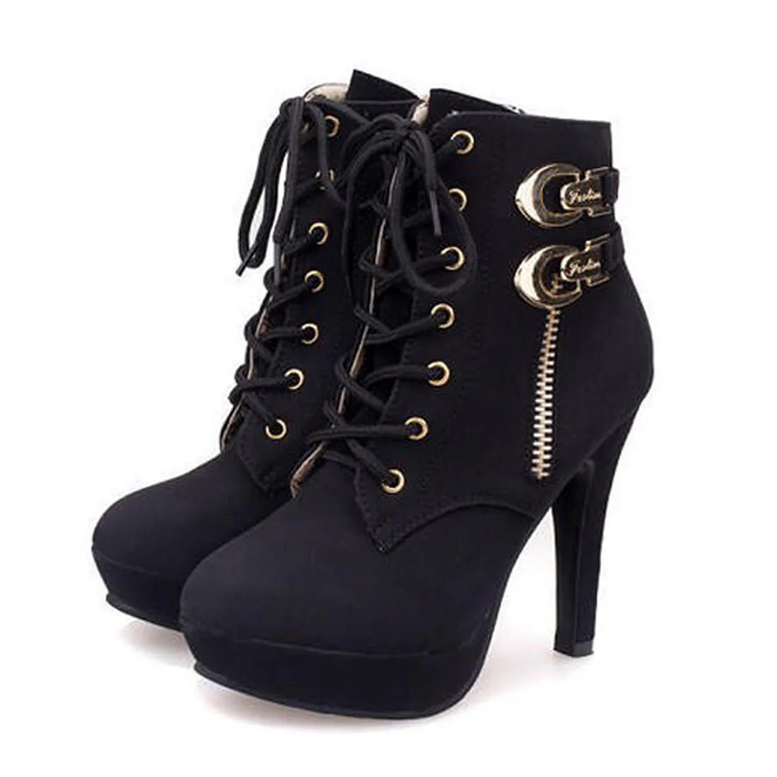 

2020 Spring New Women'S High Heel Stiletto Lace Up Zipper Leather Platform Buckle Hot Charms Fashion Brown Black Ankle Boots
