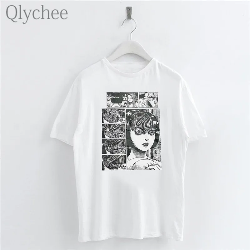 Qlychee Готический аниме комиксы темная девушка мультфильм печать женские футболки