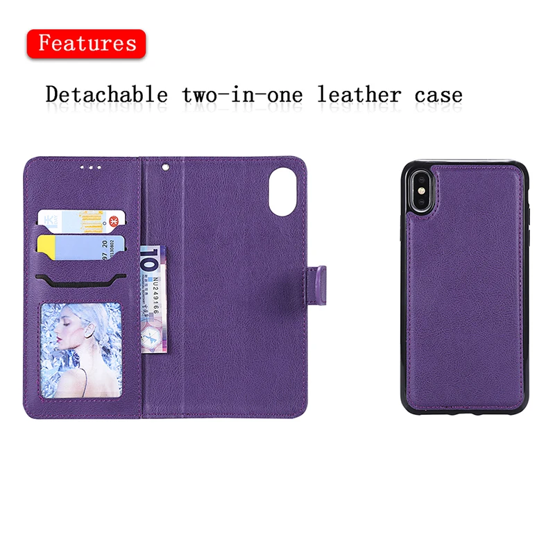 KEFO For Iphone XS Max Case Leather 2 in 1 Magnetic Detachable Flip Cover 5S SE 6S 7 8 Plus X 10 XR Card Slots Coque | Мобильные