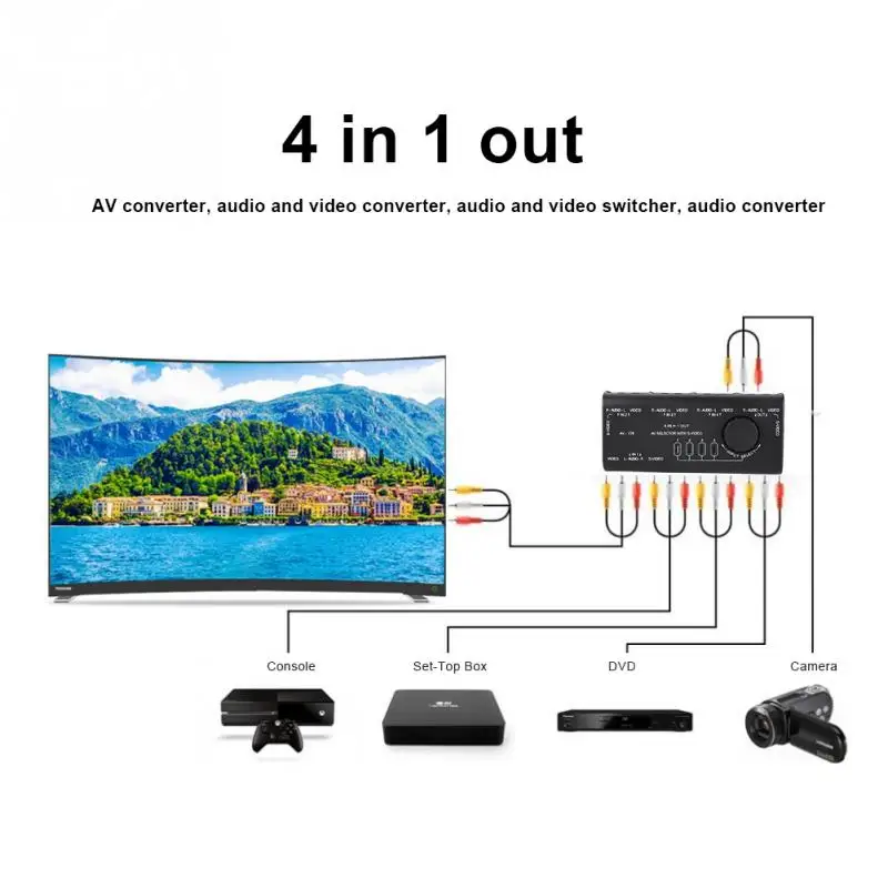 AV 109 4 в 1 выход RCA Переключатель аудио видео коммутатор полосный разветвитель для