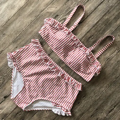 Summer Womens Pink Striped Swimwear Bandage Push-Up Bikini Set Brazilian Triangle Swimsuit Beachwear | Спорт и развлечения