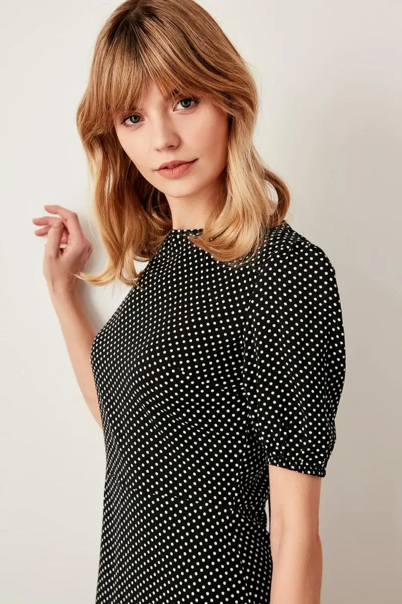 Trendyol черное платье в горошек TWOSS19LJ0138 | Женская одежда