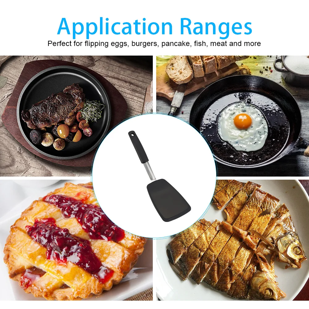 

TOPINCN Black Silicone Spatula Heat-Resistant Baking Spoon Spatulas Non-stick Kitchen Utensil Non-Slip Cooking Tool