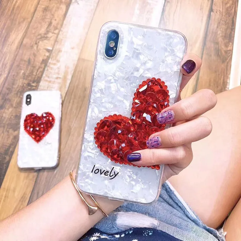 Lovebay Heart Love Patterned Case For iPhone 6 6S 7 8 Plus X XR XS Max Lovers Diamonds Mobile Phone Shell Soft Back Covers Coque |