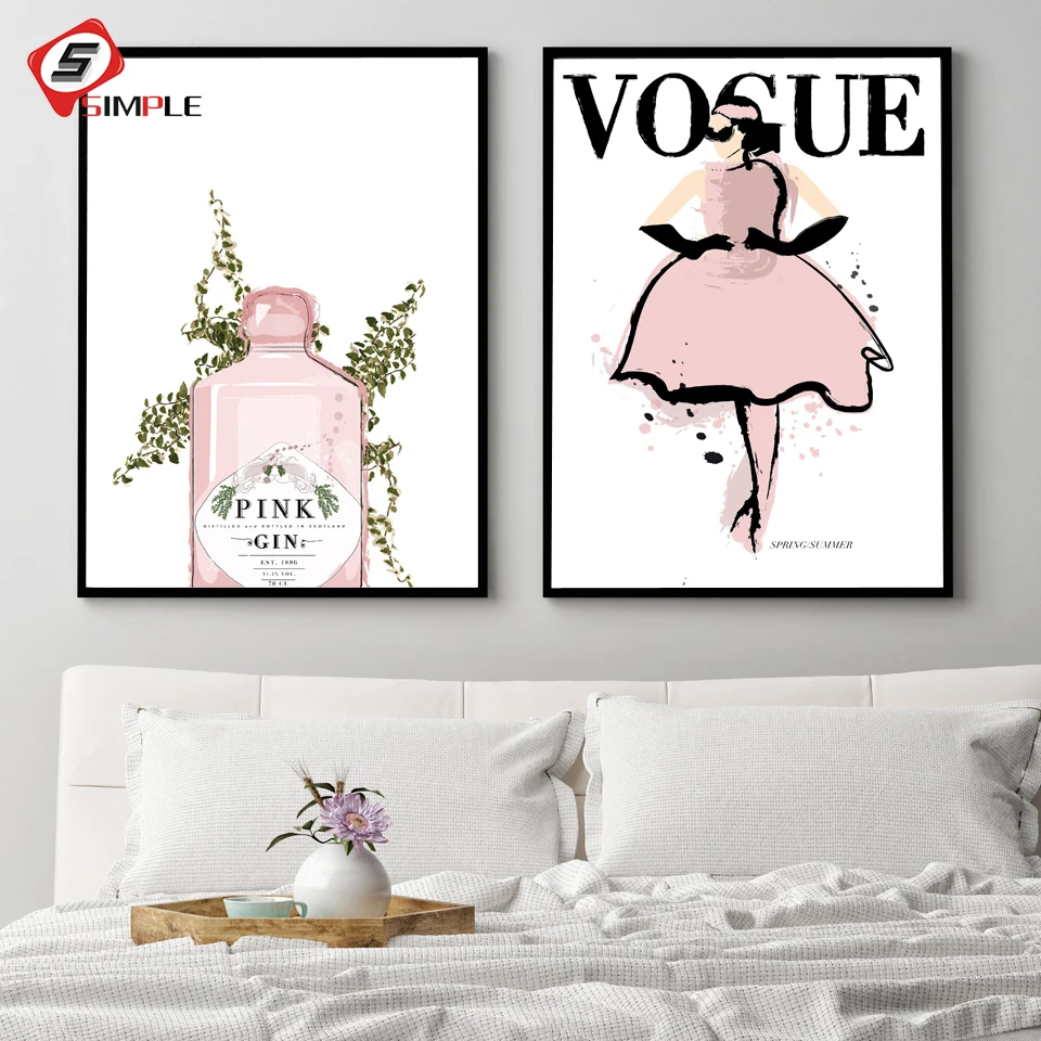 Модный плакат в виде книги Vogue Girl Pink Gin настенная Картина на холсте скандинавские