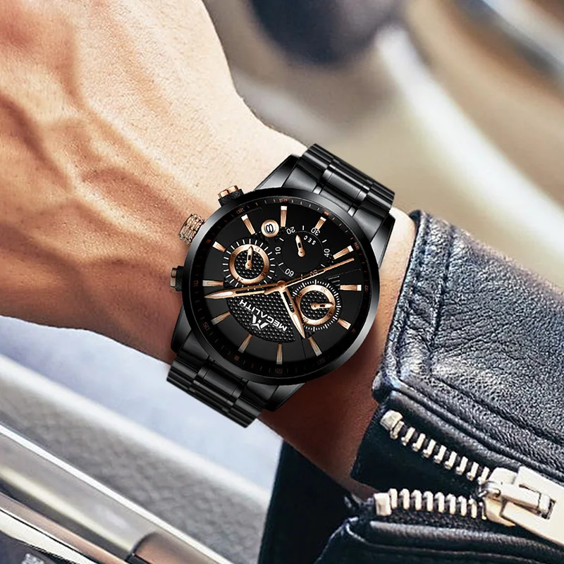 MEGALITH роскошные часы мужские водонепроницаемые Хронограф Дата Военные