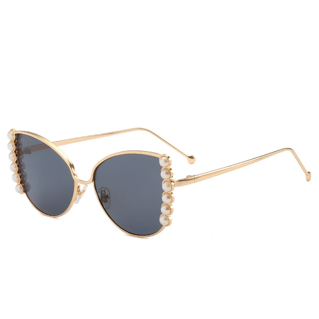 Женские солнцезащитные очки кошачий глаз винтажная Роскошная жемчужная золотая
