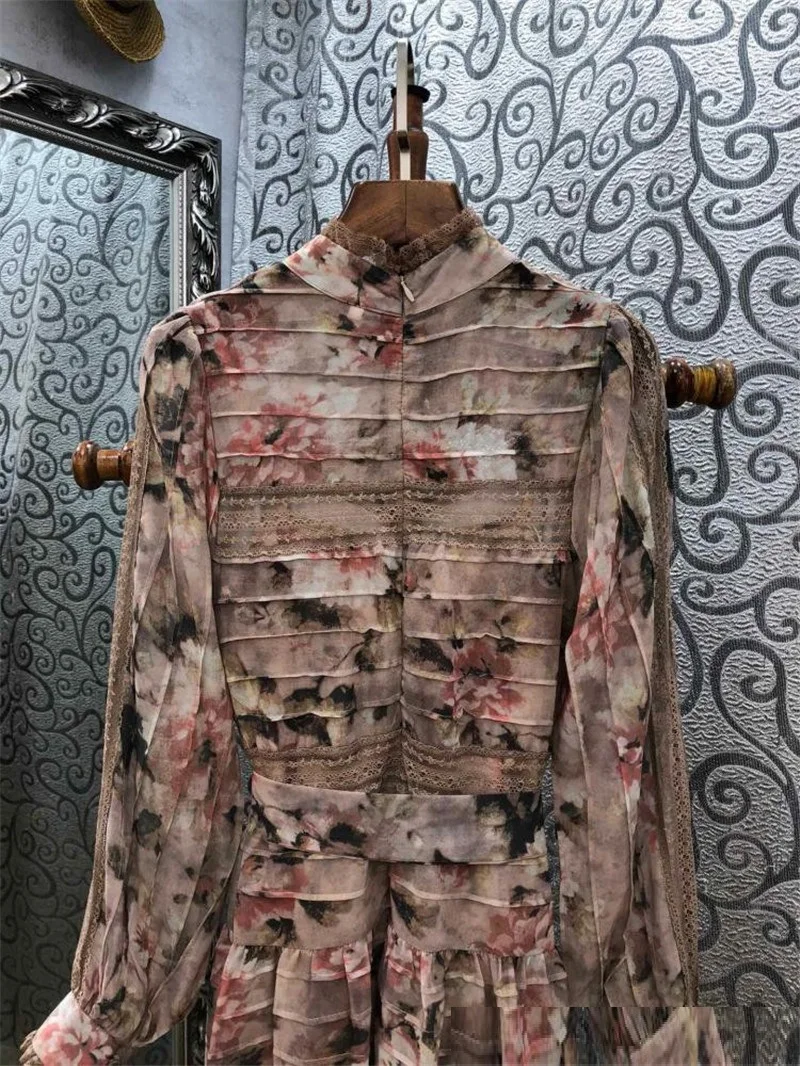 Платье женское дизайнерское кружевное шелковое с принтом и подставкой