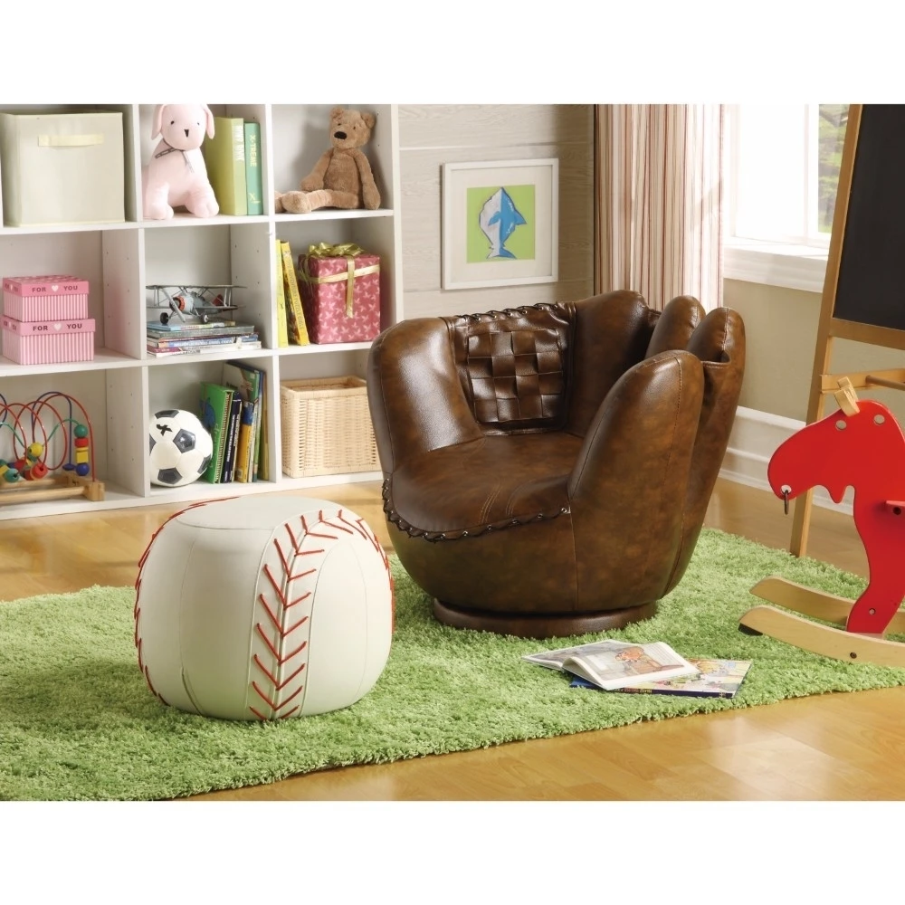 Baseball Glove Chair & Ottoman Brown/White | Мебель
