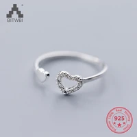 wholesale japan korea style 925 sterling silver fashion sweet diamond double heart open ring women jewelry