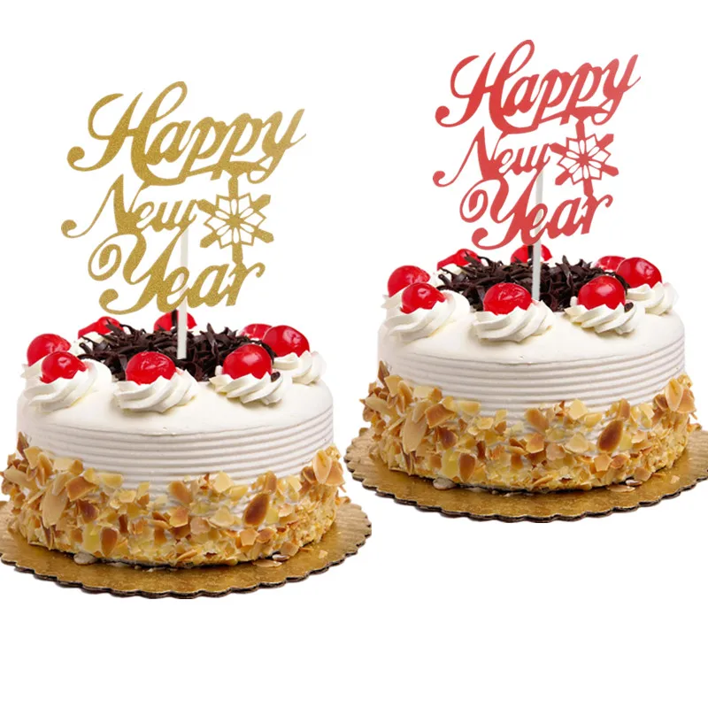 

Cake Toppers Happy New Year Red Gold Birthday Love Cake Topper Cupake Flags Wedding Baby Shower DIY Decor Supplies Kids Party