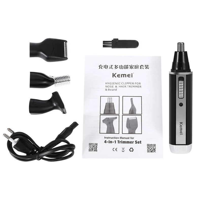 Kemei KM 6630 4 в 1 Professional Электрический перезаряжаемый нос и ушной триммер для волос