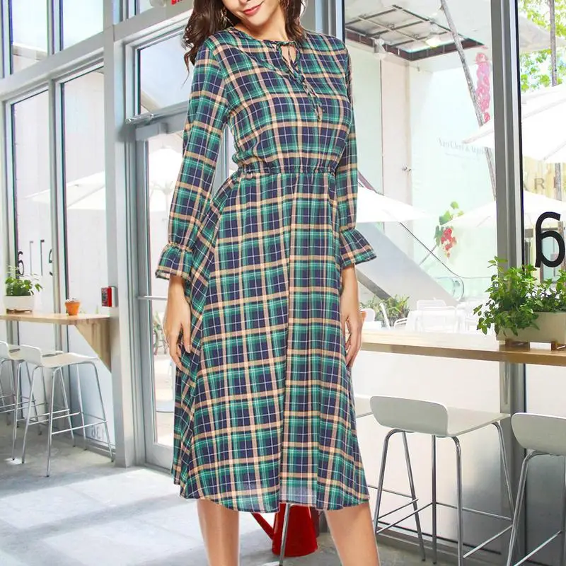 Осень и зима Новый стиль плед печати лепесток одежда с длинным рукавом бантом