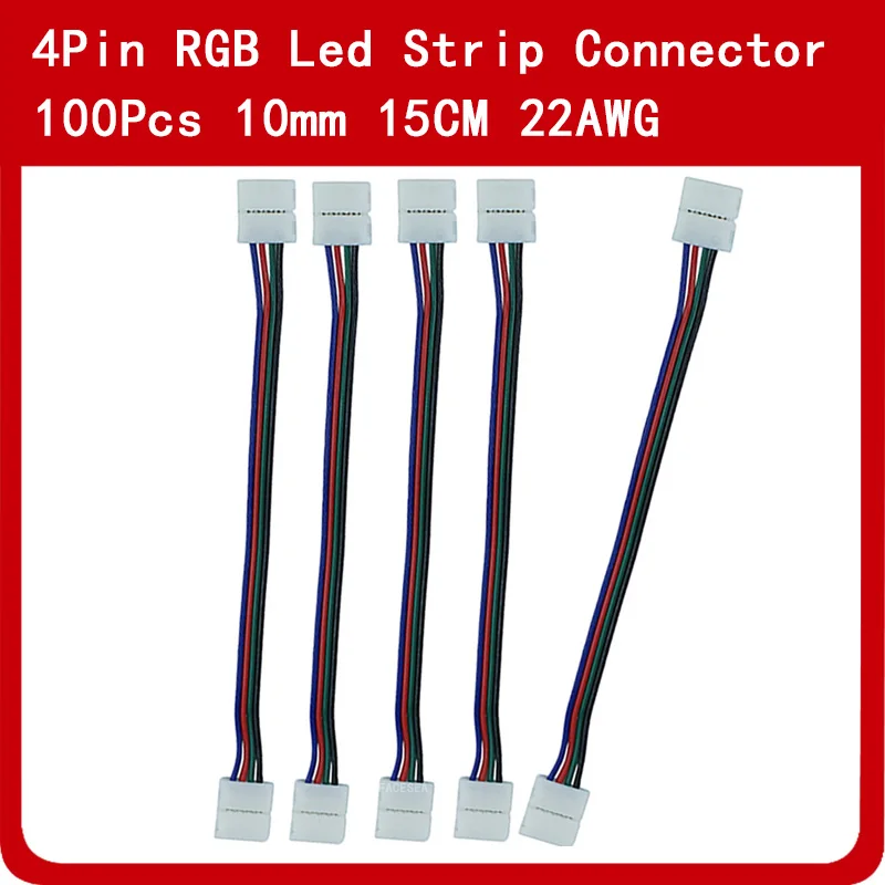 100 шт./лот 10 мм 4pin LED RGB Разъем провода кабель PCB Бесплатная Сварка 2 разъема для