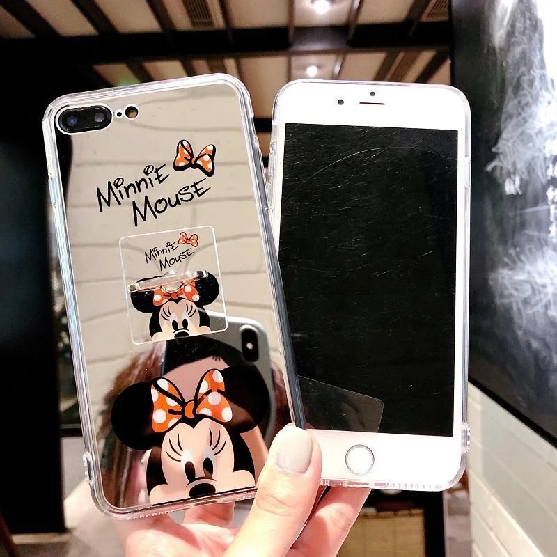 С Микки Маусом Минни Мышь чехол для iPhone 7 зеркало кольцо X XS MAX XR 6 s 8 плюс 5 5S задняя