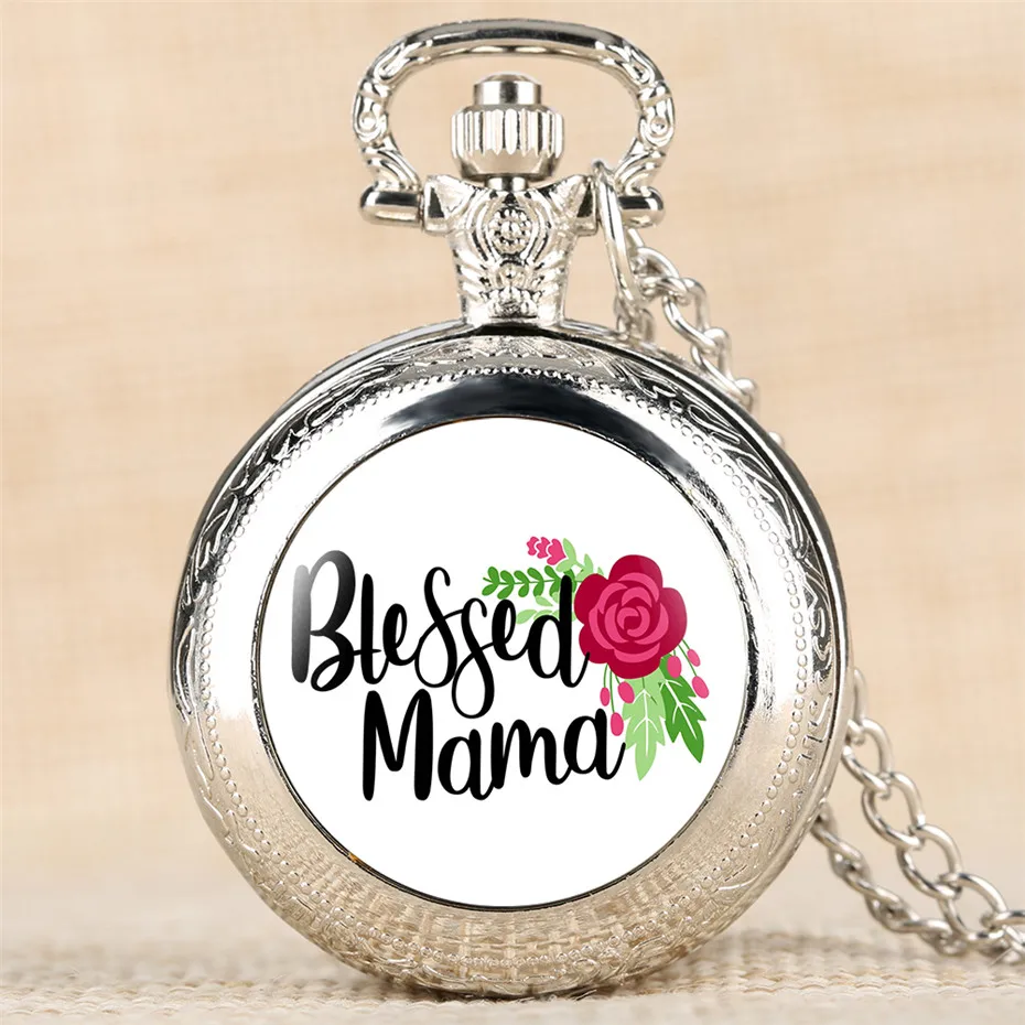 Женские кварцевые карманные часы Blessed Mama элегантные с подвеской и серебряной