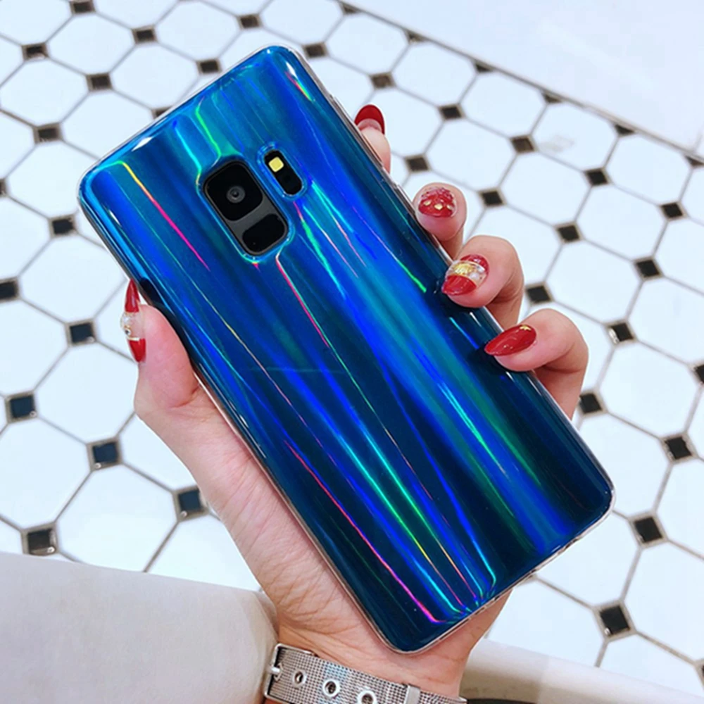 Рамочный чехол Аврора лазерный силиконовый для samsung Galaxy A50 A70 A3 A5 A7 2016 2017 S10 S9 S8 S7 S6