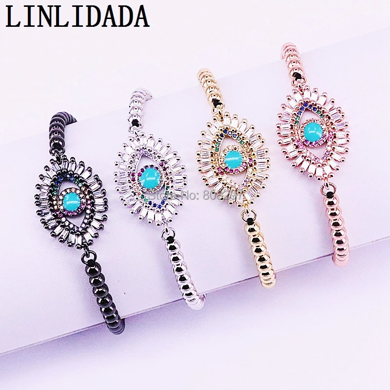 

6Pcs Charm Women's Bracelets Micro Pave CZ Zirconia Eye Beads Trendy Braiding Macrame Bracelets