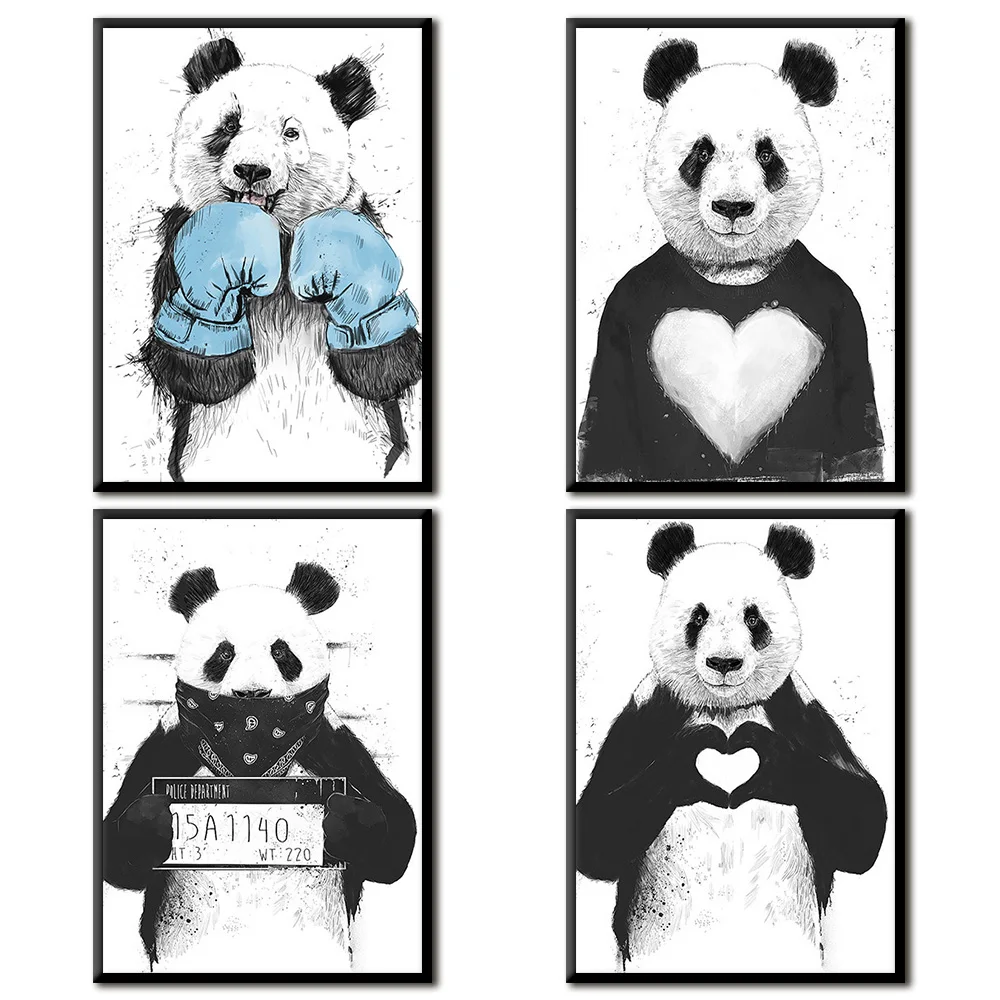 Скандинавский постер с рисунком панды лисы настенная живопись на холсте постеры
