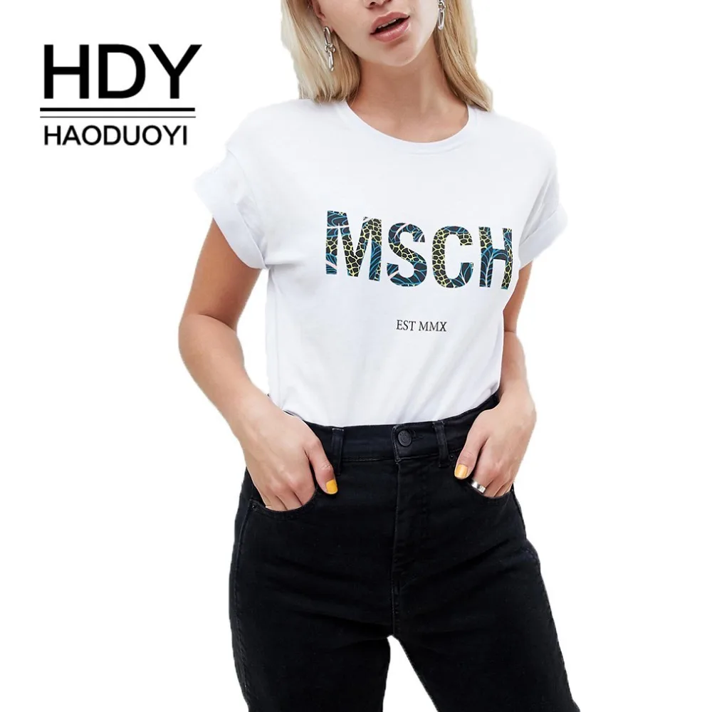 Футболка HDY Haoduoyi с буквенным принтом брендовая летняя однотонная простая для