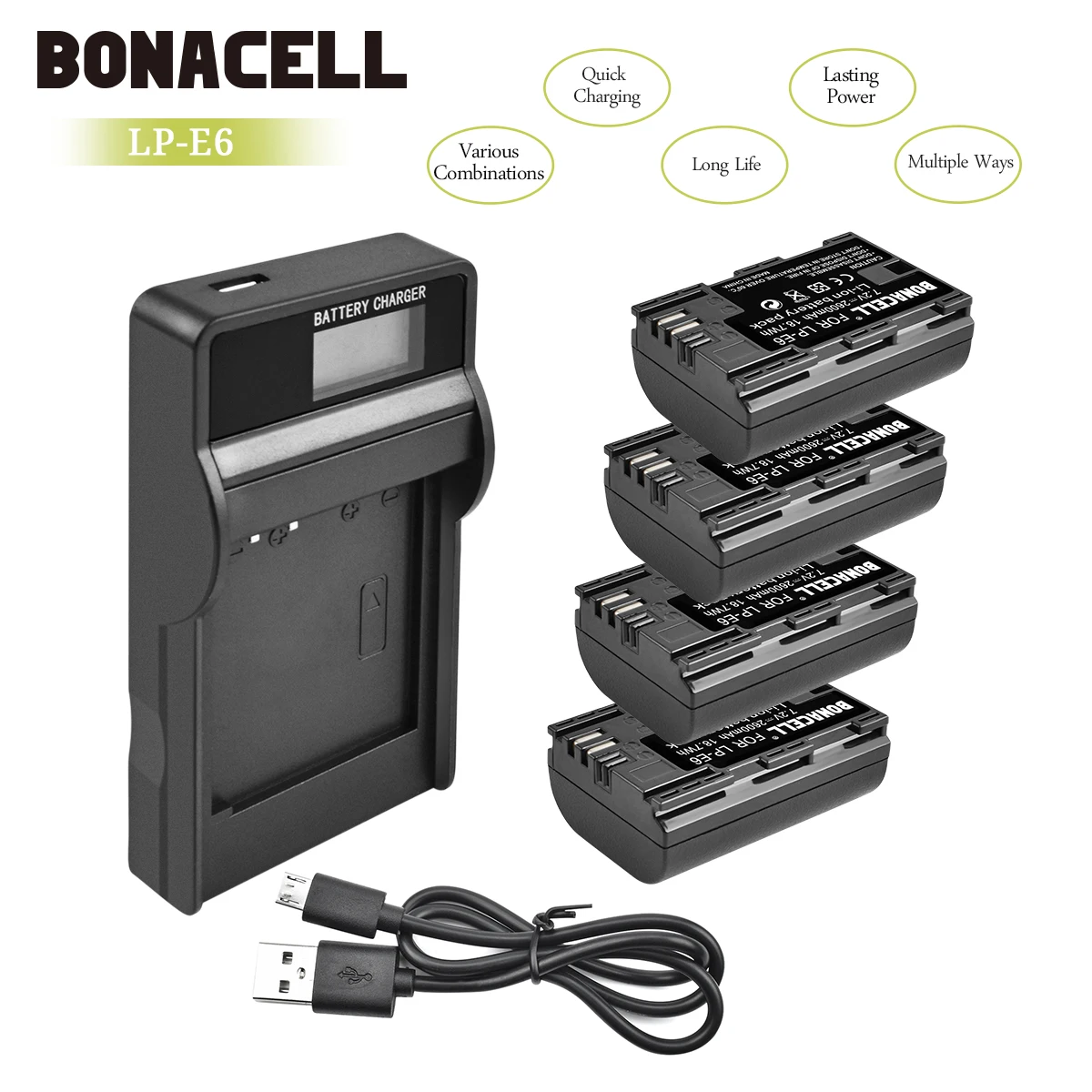 Bonacell 2600 мАч LP E6 батарея для цифровой камеры + ЖК зарядное устройство Canon EOS 5D Mark II 2