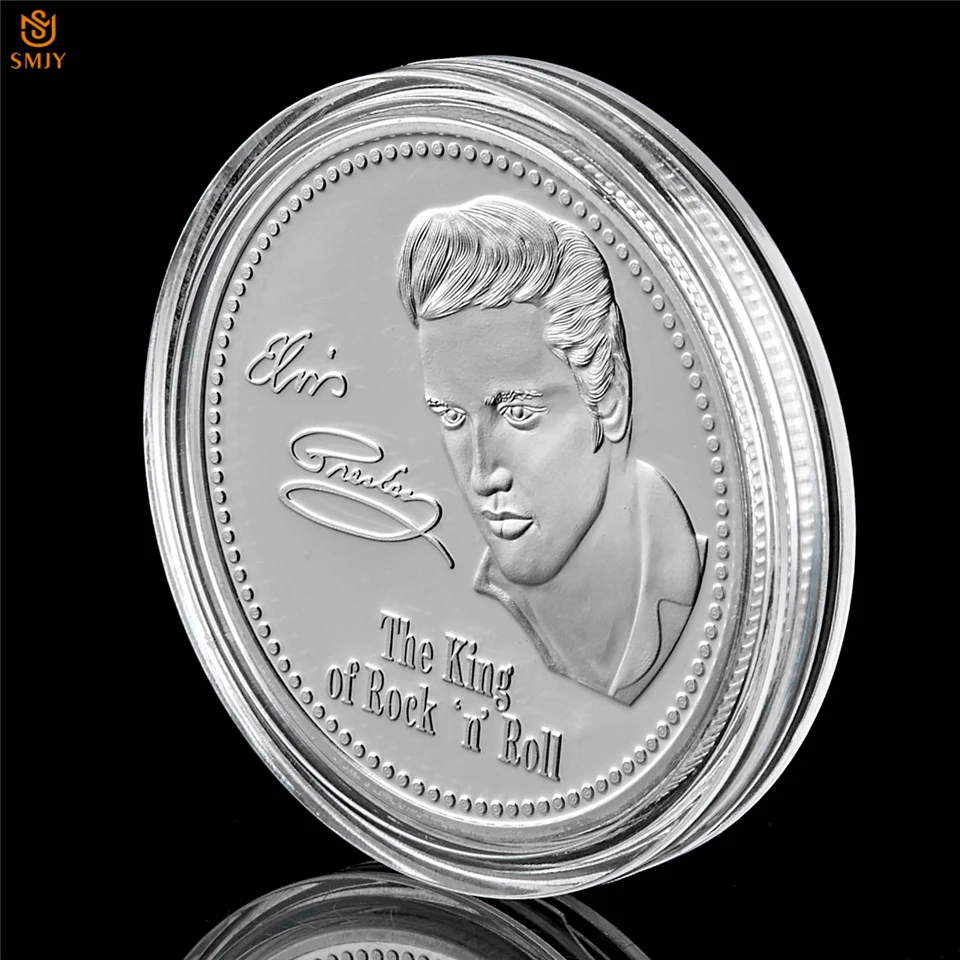 1935-1977 Американский Поп Рок-певец актер Элвиса Пресли Посеребренная памятная монета знаменитостей и веер подарок коллекционные вещи