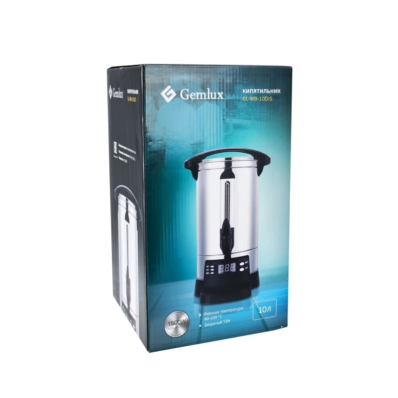 Термопот GEMLUX GL-WB-10DIS(Мощность 1500 Вт, объем 10 л, поддержание температуры, электронный терморегулятор, диапазон температур 30-110 С, корпус из нержавеющей стали