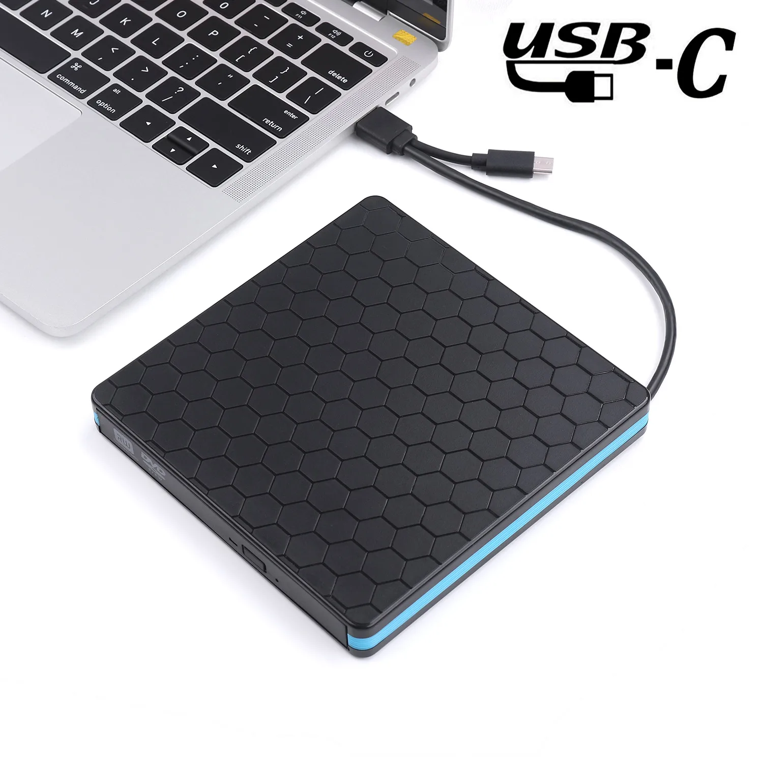 USB-C+USB3.0 2-In-1 DVD Drive External CD Superdrive DVD+/- RW Burner Optical Compatible With Appl |