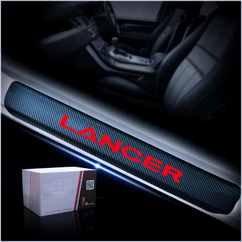 

Наклейка для автомобиля Mitsubishi LANCER, защитная Накладка на порог двери, Виниловая наклейка из углеродного волокна для стайлинга автомобиля, 4 ш...