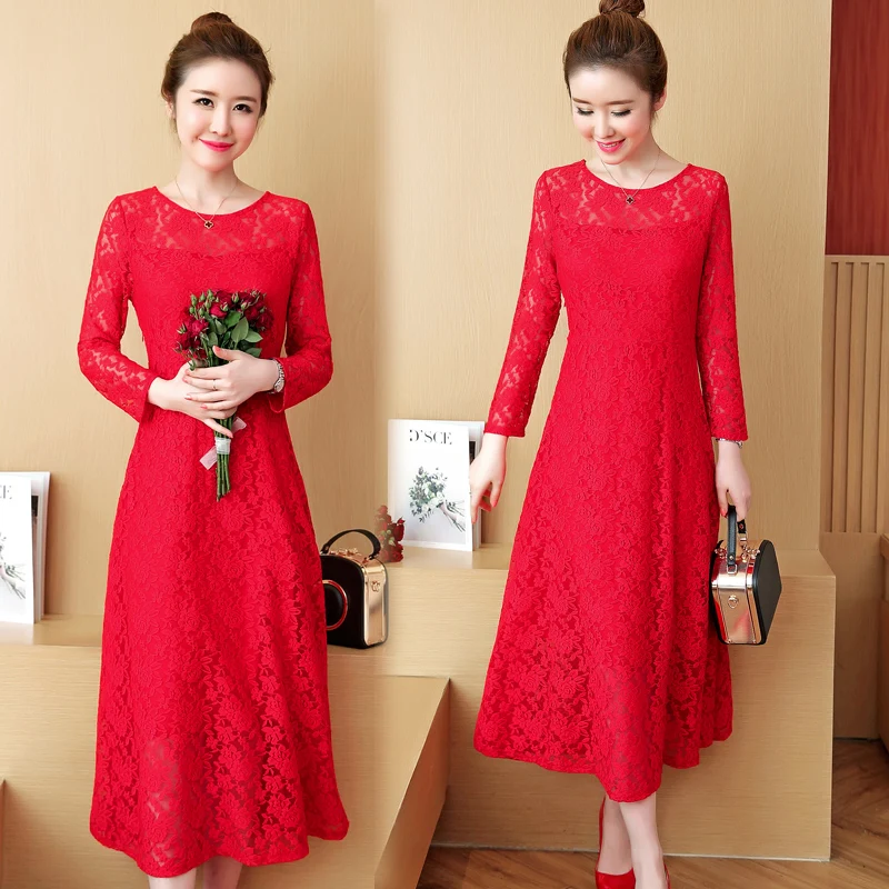 5XL Винтаж кружевное платье Для женщин 2019 новые весенние платья длинный рукав o