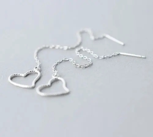 S92-5 Sterling SIL Fashion JewelryHollow Heart Dangle Thread Long Line Threader Earrings A1887 | Украшения и аксессуары