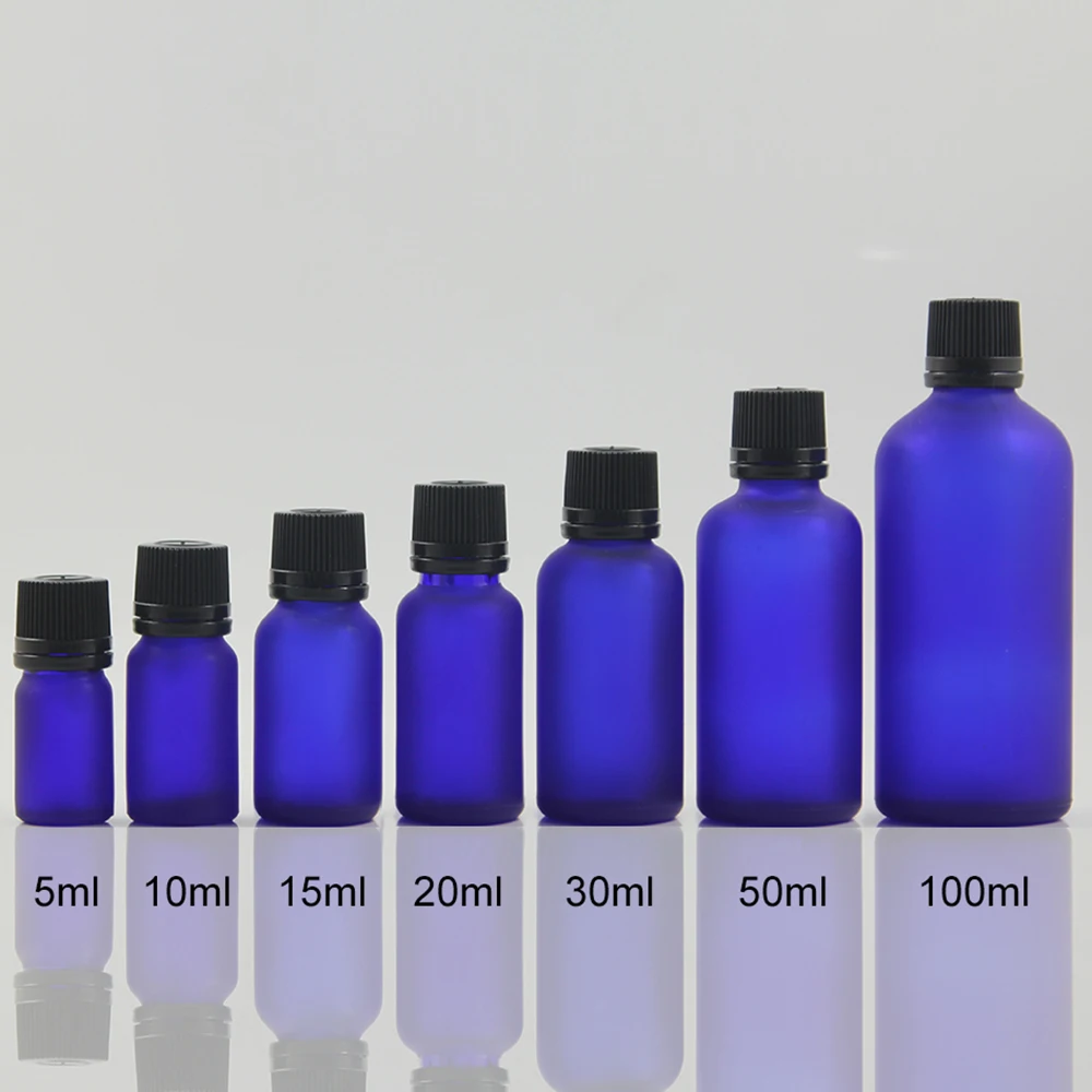 100pcs Empty 10 ml Blue Frosted Glass Essential Oil Dropper Bottle Mini Glass Dropper Vials Containers packaging