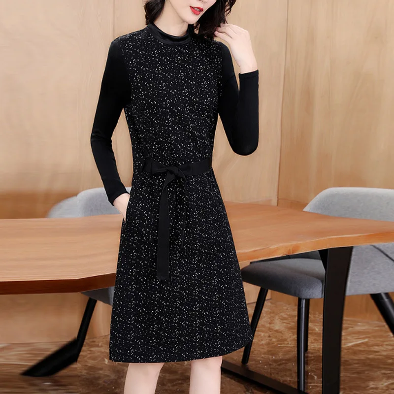 

Black Rendering Knitting Dress Woman Autumn And Winter French Long Sleeve Long Autumn Outfit 2019 New Pattern