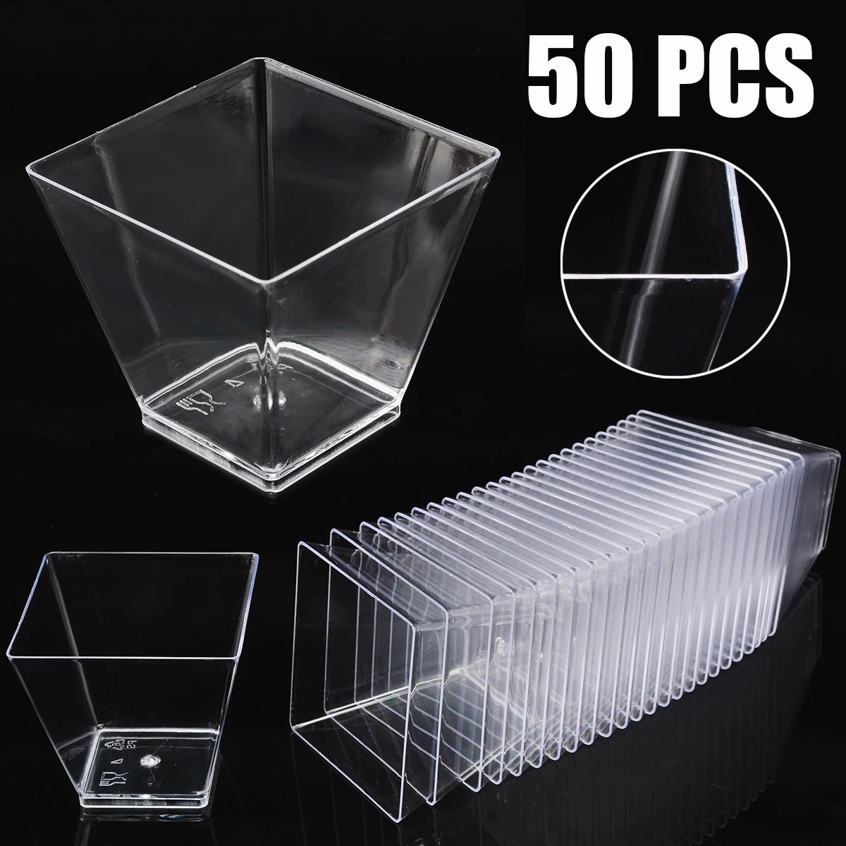 50Pcs 60ml Plastic Clear Square Cup Disposable Food Cups For Dessert Pudding Yogurt Dish Kitchen Decor