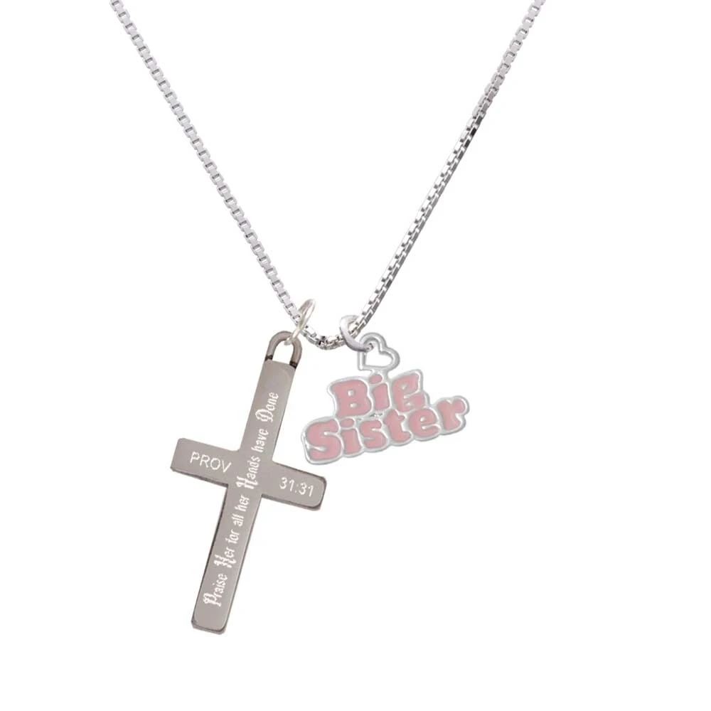 Розовый Большой сестер с сердцем похвалите ее крест ожерелье|Подвески| |