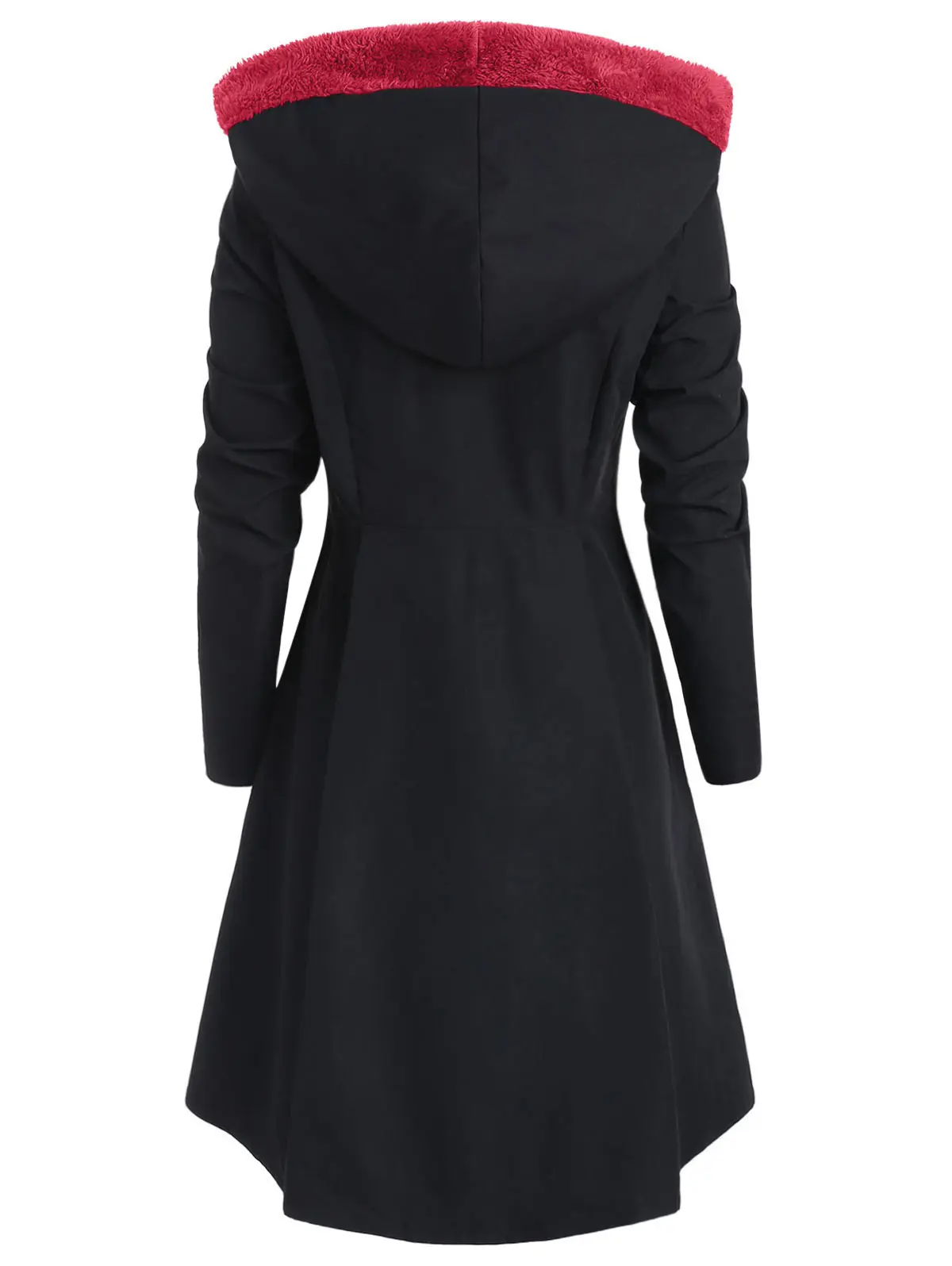 Wipalo Winter Plus Size Asymmetric Fleece Contrast Color Block Single Breasted Hooded Skirted Women Coat Long Outwear Coats 5XL | Женская