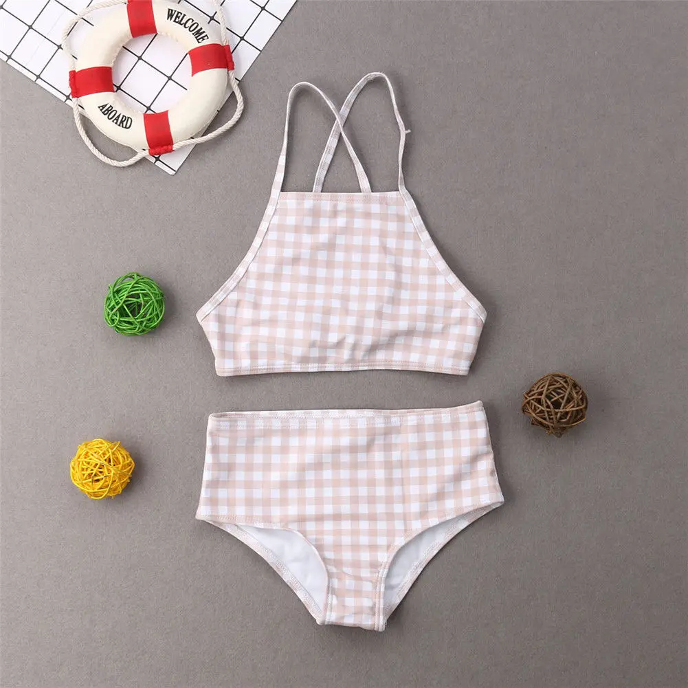 2019 Brand New Mother Daughter Swimsuit Family Matching Beachwear High Waist Swimwear Checked 2Pcs Sets Parent-Child | Мать и ребенок