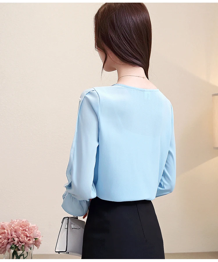 

2019 spring new women chiffon blouse shirt women's fashion tops loose long-sleeved womens clothing plus size blouses 1858 50