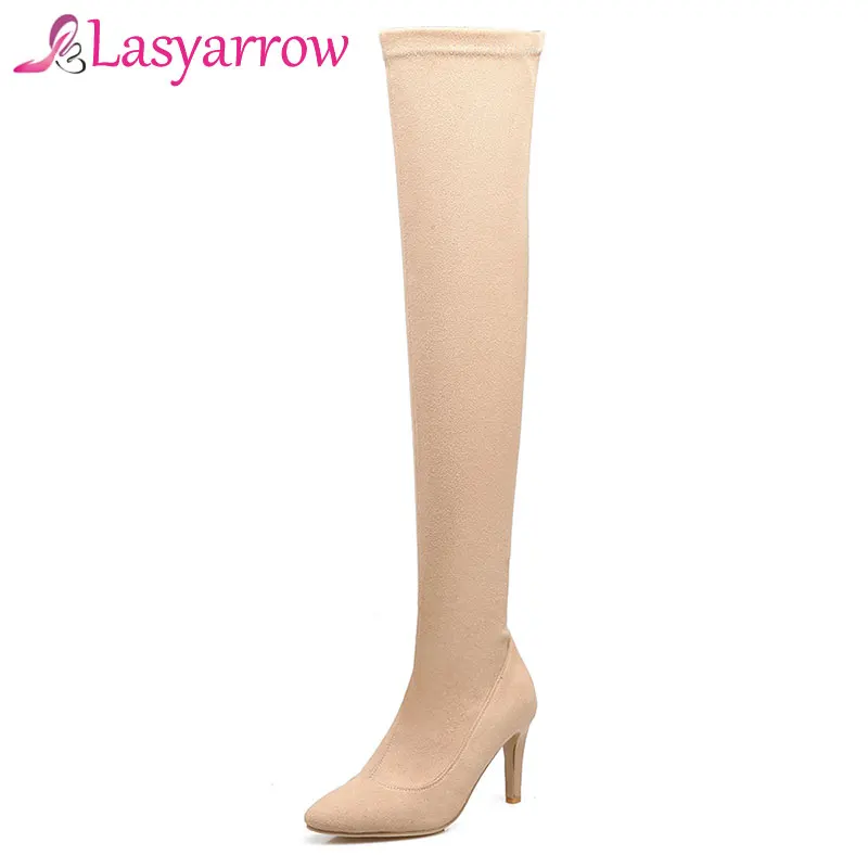 

Lasyarrow Sexy Slim Over the Knee Boots Women's Black Red Thigh High Stiletto Boots High Heel Stretch Long Botas Feminina Zipper