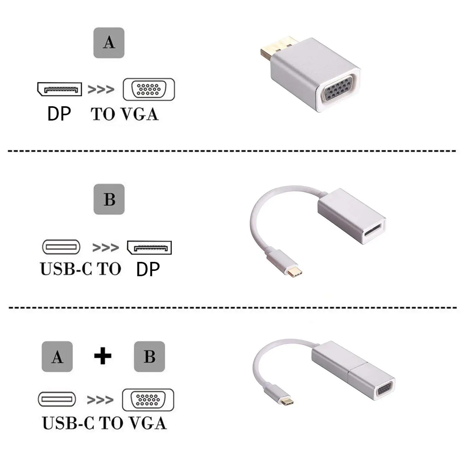 Кабель-Переходник Usb C на Dp To Vga адаптеры 3-в-1 Usb3.1 Тип Displayport 4K кабель 1080P конвертер