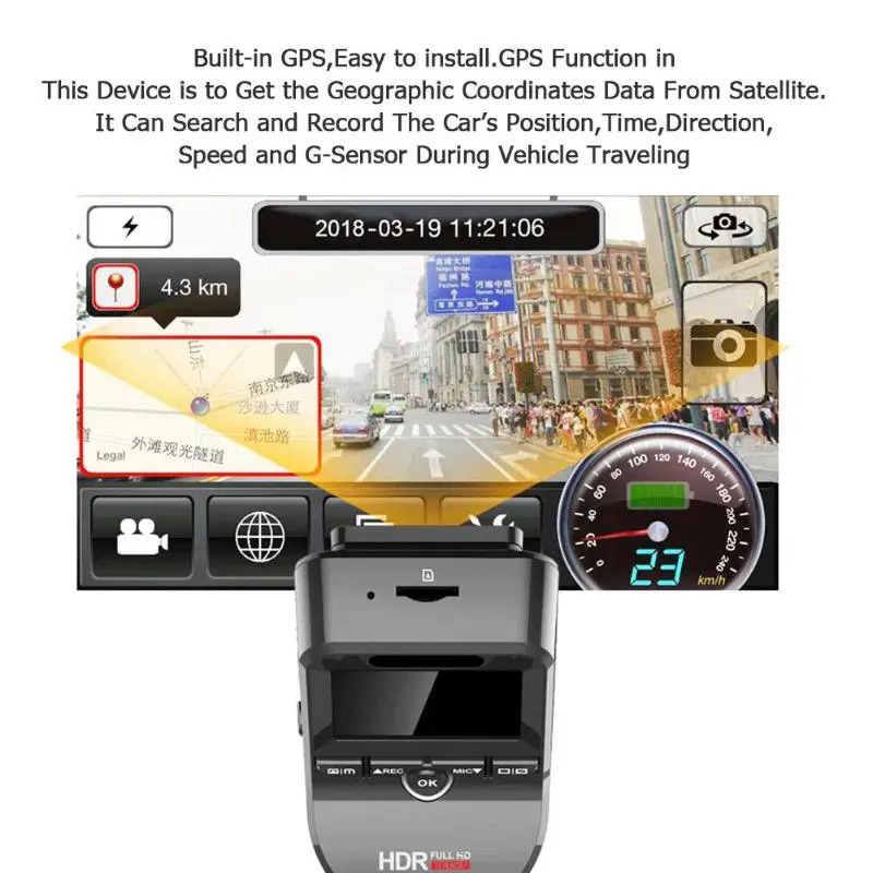 Автомобильный видеорегистратор VODOOL 4K 2160P Ultra HD GPS WiFi с задней камерой 1080P ночного