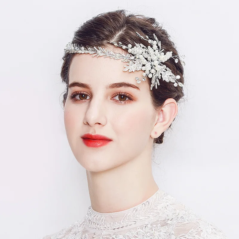 

SSYFashion New Arrival Bridal Headband Wedding Party Jewelry Silver Rhinestone Pearl Inlay Headwear Hair Accessories for Women