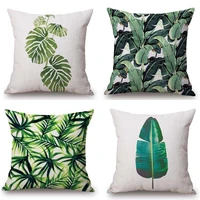 plants green leaf printing cotton linen pillowcase cushions for home decoration