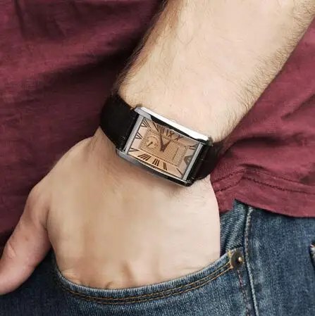 Original Emporio Armani Rectangular Roman numerals dial belt fashion men's quartz watch AR1605 AR2447 | Наручные часы