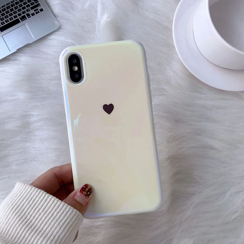 For iphone X XR XS Max Case Blue ray Laser Love Heart Soft silicon Mirror Cases 6 7 8 plus Simplicity Back Cover |