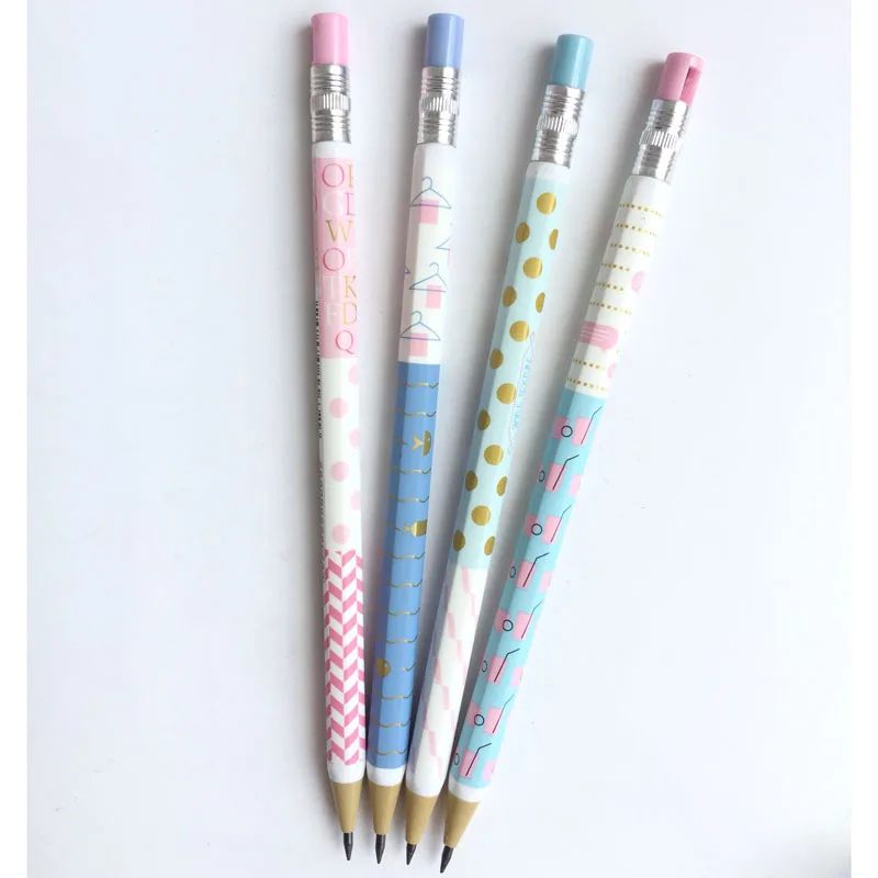

4pcs/lot 2 mm Dot Coat Hanger Letter Plastic Mechanical Pencil Automatic Pen For Kid School Office Supply Escolar Papelaria