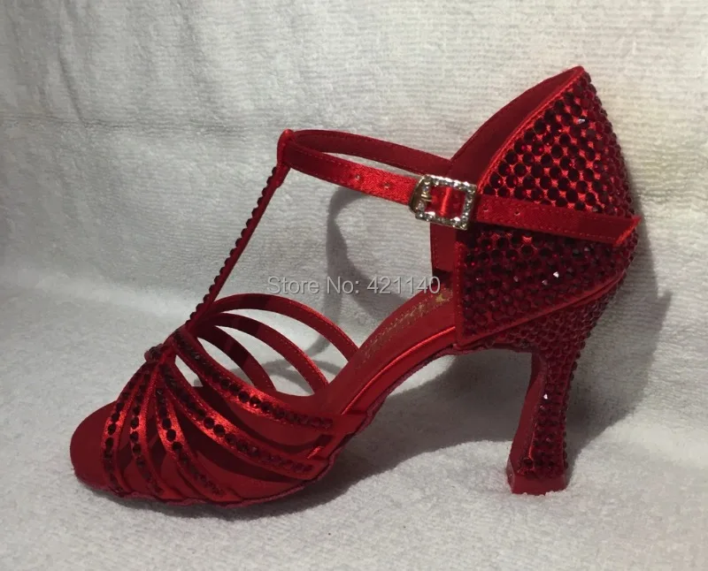 Красные латинские танцевальные туфли обувь для танцев сальса шоу с кристаллами