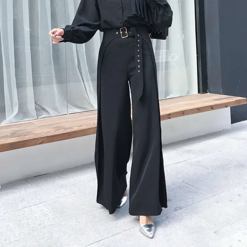 TWOTWINSTYLE Повседневное брюки с широкими штанинами женские пояса нерегулярным